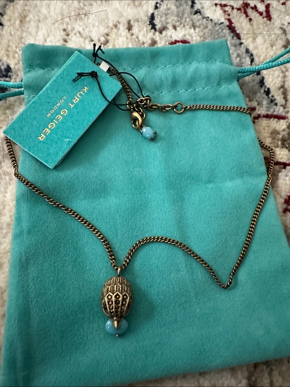 Kurt Geiger Gold-Tone Necklace with Turquoise Bead Pendant